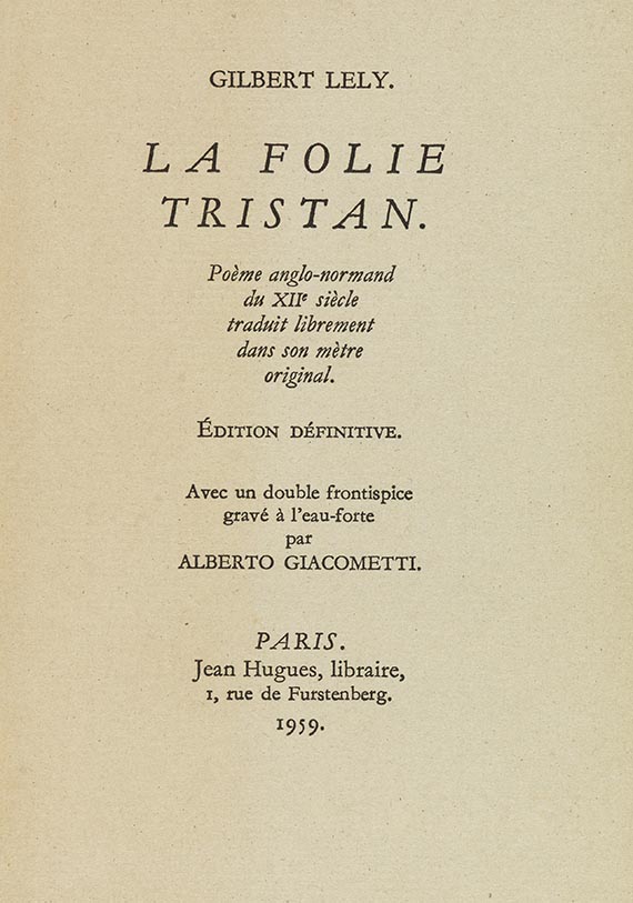 Alberto Giacometti - G. Lely, La Folie Tristan