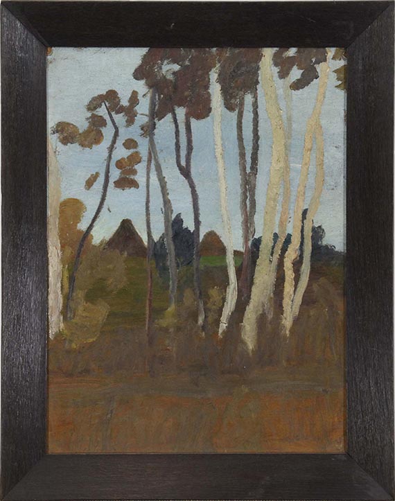 Paula Modersohn-Becker - Landschaft mit Birken, im Hintergrund zwei Hausgiebel - Frame image