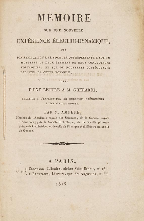 André-Marie Ampère - Mémoire sur une nouvelle experience electro-dynamique. Dabei: Description d'un appareil