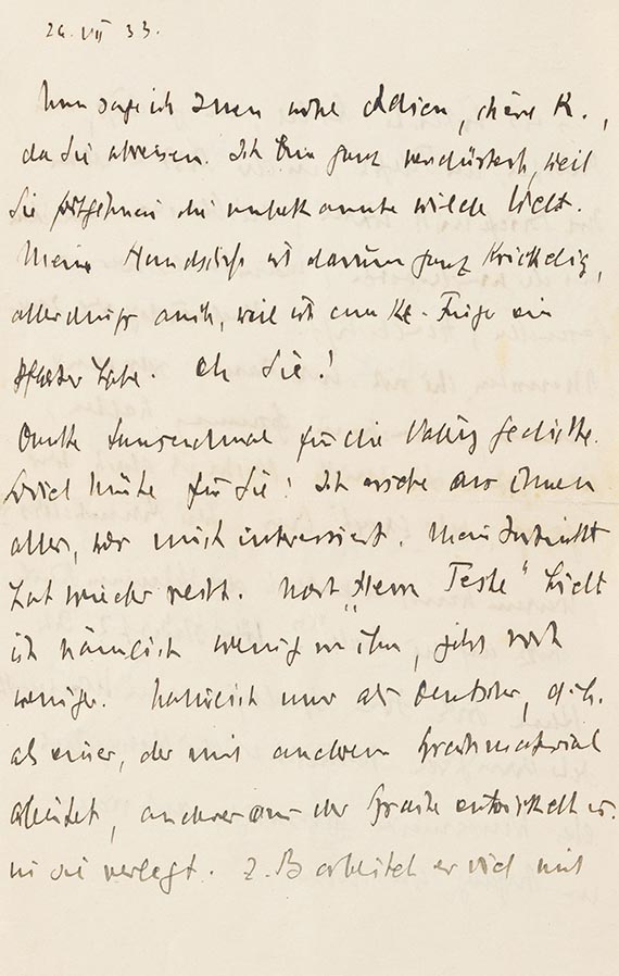 Gottfried Benn - Brief an K. von Porada, 26. Juni 1933