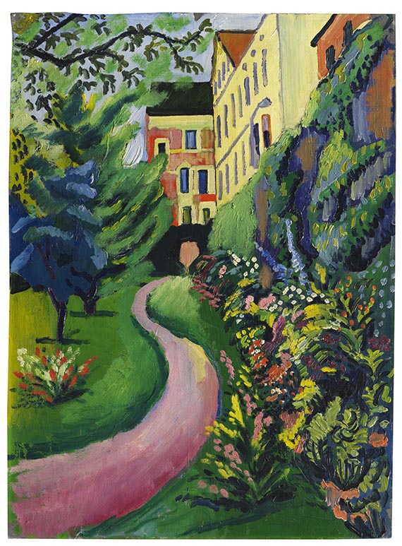 August Macke<br />Unser Garten mit blühenden Rabatten, 1912