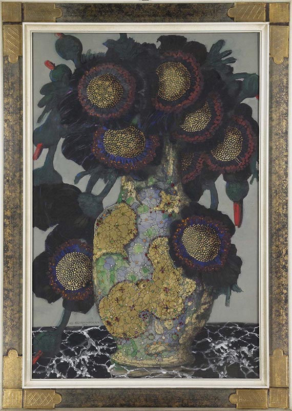 Carl Strathmann - Stilleben mit Sonnenblumen in ornamentaler Vase - Frame image