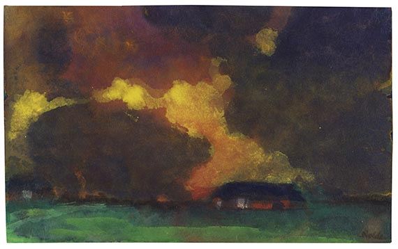 Emil Nolde - Marschlandschaft und Bauernhof unter hohem Himmel, Seebüll