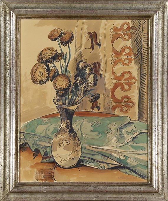 Hermann Max Pechstein - Blumenstillleben mit grüner Decke - Frame image