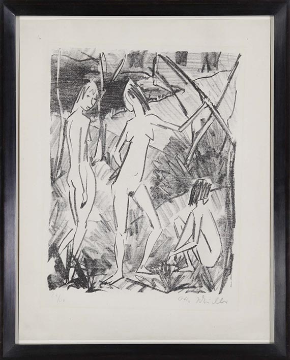 Otto Mueller - Zwei stehende und ein sitzendes Mädchen - Frame image