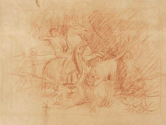 Hans von Marées - Löwenjagd (verso: Weiblicher Akt)