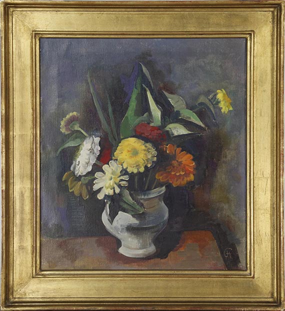 Karl Hofer - Blumenstrauß in grauer Vase (Zinnien) - Frame image