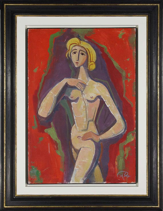 Karl Hofer - Stehender Mädchenakt vor Rot - Frame image