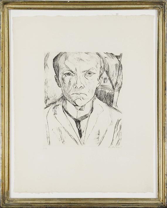 Max Beckmann - Selbstbildnis von vorn, im Hintergrund Hausgiebel - Frame image