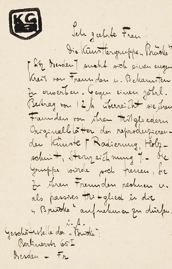 Erich Heckel - Mitgliederwerbung der Künstlergruppe "Brücke" (4 Bll.) - 