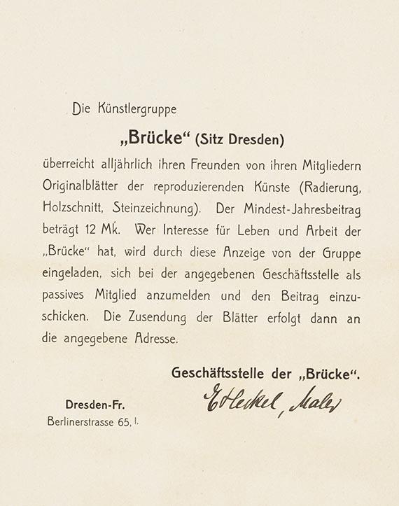 Erich Heckel - Mitgliederwerbung der Künstlergruppe "Brücke" (4 Bll.) - 