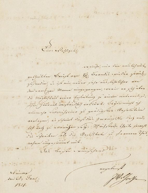 Johann Wolfgang von Goethe - Brief von Schreiberhand an den Mathematiker J. F. Posselt. 1 S.
