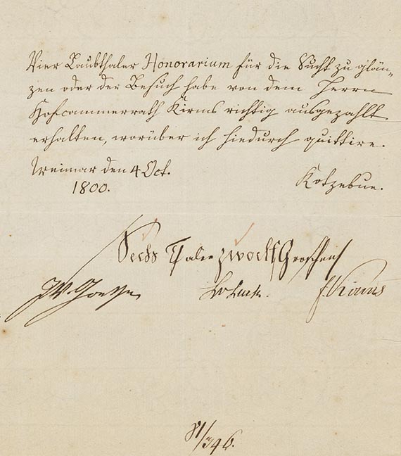 Johann Wolfgang von Goethe - Empfangsbestätigung von Kotzebue mit eigh. Unterschrift von Goethe