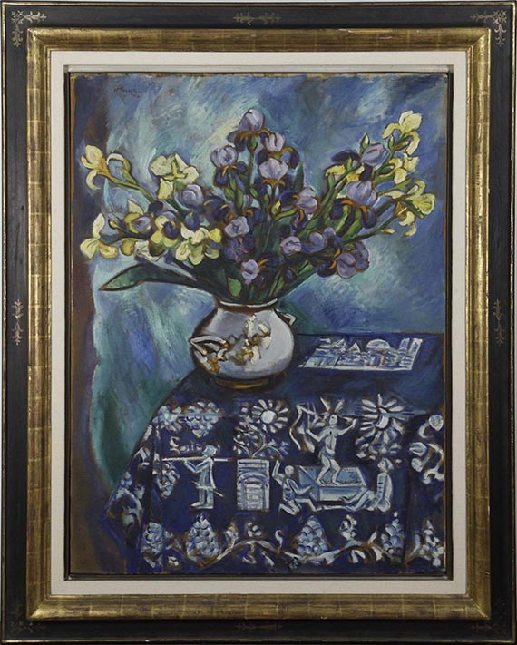 Hermann Max Pechstein - Die blaue Decke (Stilleben in Blau) (Blumenstilleben) - Frame image