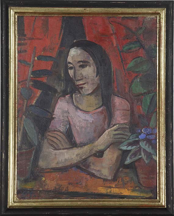 Karl Hofer - Mädchen am Fenster mit Blattpflanzen - Frame image