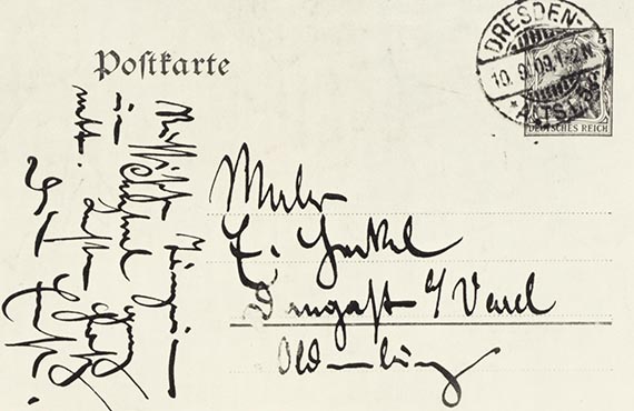 Illustration  for: Ernst Ludwig Kirchner, Russisches T&auml;nzerpaar, 1909, ink and colored chalks, postcard to Erich Heckel 10.9.09, Altonaer Museum, Hamburg 