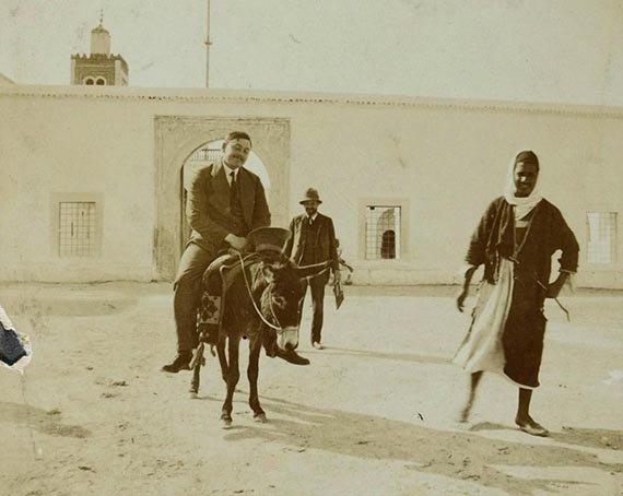 Illustration for: August Macke and Paul Klee in front of a mosque in Tunisia, 1914, collection Zentrum Paul Klee, Bern. <br /> © HIP / Art Resource, NY