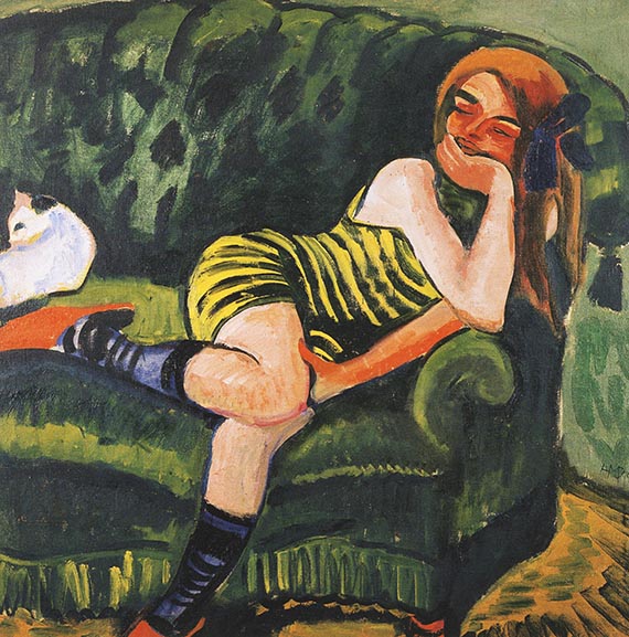 Illustration for: Max Pechstein, Das Grüne Sofa, 1910, oil on canvas, Museum Ludwig, Cologne. © Pechstein 2025 Hamburg / Berlin<br />/ VG Bild-Kunst, Bonn 2025