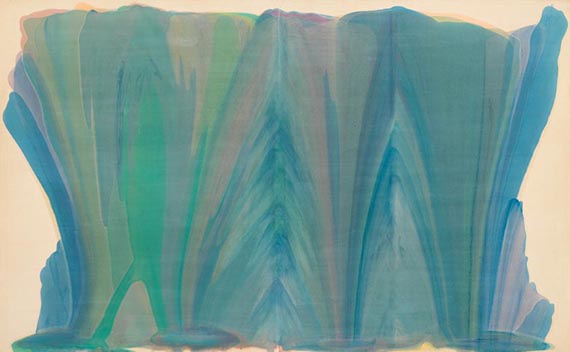 Illustration  for:  Morris Louis, Tet, 1958, acrylic on canvas, Museum of Modern Art, New York. © All Rights Reserved. Maryland College Institute of Art / VG Bild-Kunst, Bonn 2025 