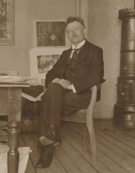 Illustration  for: Edvard Munch at Grimsr&oslash;d Manor on Jel&oslash;ya, circa 1915.
