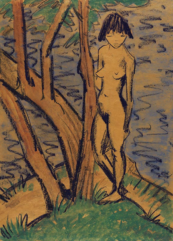 Otto Mueller - Stehende Mädchen vor Bäumen