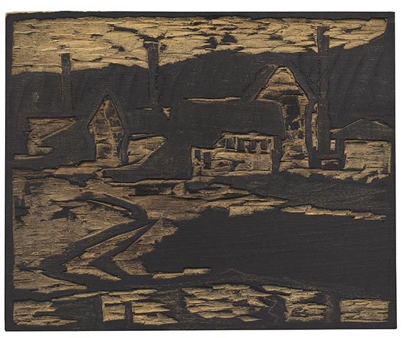 Karl Schmidt-Rottluff - Häuser am Wasser (Holzstock)