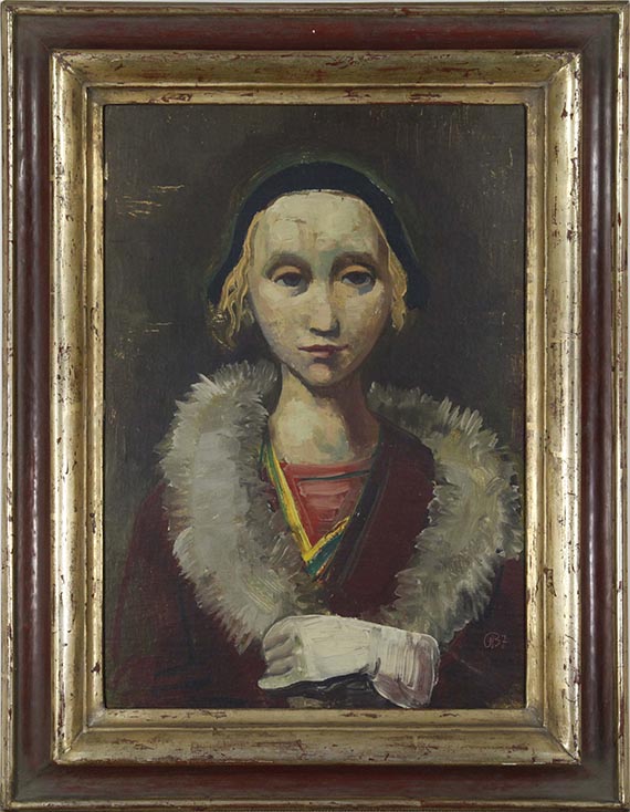 Karl Hofer - Brustbild eines Mädchens mit Pelzkragen und Hut - Frame image