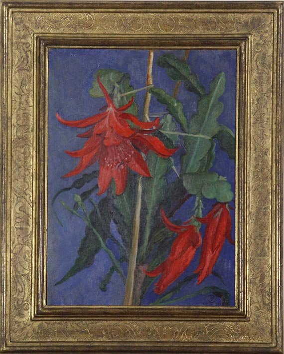 Gabriele Münter - Rote Kakteenblüte auf blauem Grund - Frame image