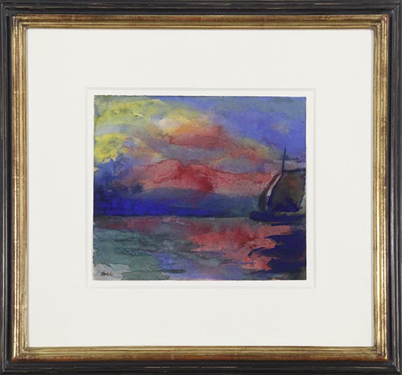 Emil Nolde - Meer mit roten Wolken und Segelschiff - Frame image