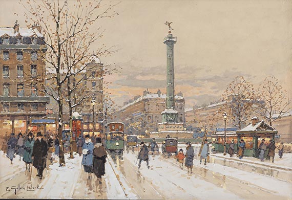 Eugène Galien-Laloue - Place de la Bastille en hiver