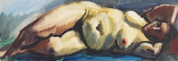 Curt Querner - Liegender weiblicher Akt von vorne, Arme unter dem Kopf