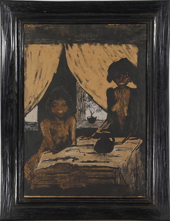 Otto Mueller - Zwei Zigeunermädchen im Wohnraum [historischer Titel] - Frame image