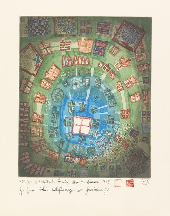 Hundertwasser - Window out of the pond - window into the pond (mit Widmung)