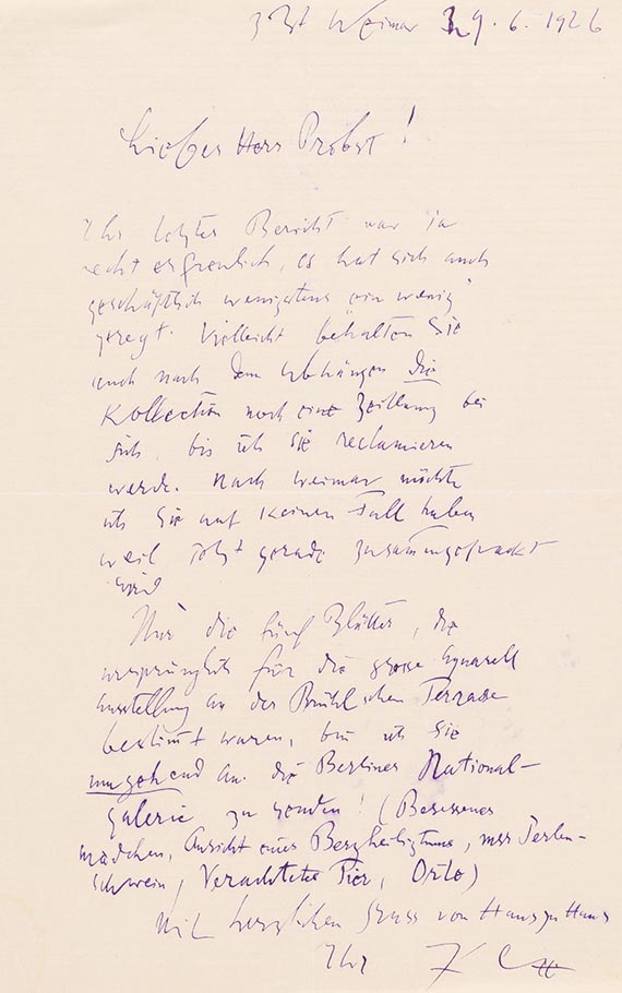 Paul Klee - Eigh. Brief m. U. an Rudolf Probst