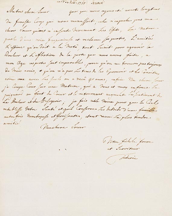  Friedrich II. der Große - Eigh. Brief m. U. an seine Schwester