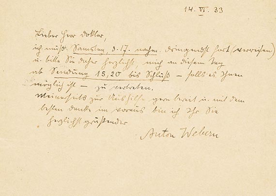 Anton Webern - Eigh. Postkarte m. U. an R. Weirich