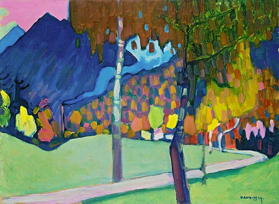 Illustration for: Wassily Kandinsky, Herbststudie bei Oberau (Autumn Study near Oberau), 1908, oil on cardboard, Lenbachhaus, Munich.