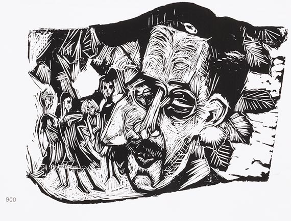 Illustration  for: E. L. Kirchner, Kopf Dr. Ludwig Binswanger mit Kindern (Head of Dr. Ludwig Binswanger with Children), 1918, woodcut, St&auml;del Museum, Frankfurt/Main.