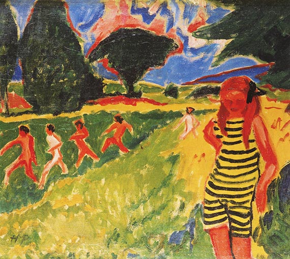 Illustration  for: H. M. Pechstein, Das gelbschwarze Trikot (The yellow-and-black jersey), 1910, oil on canvas, Br&uuml;cke Museum, Berlin.